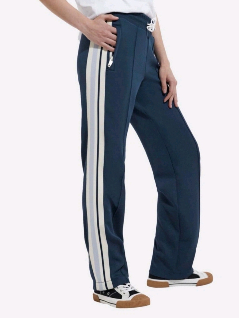 The Kooples Side-Stripe Pleated Track Pants Size 4 (Large) in  Navy Blue